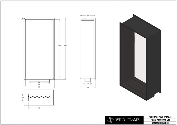 Bioethanol Einbau Tunnelkamin Vertikal - FAME 70x200