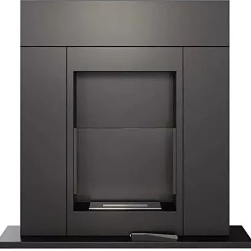 Freistehender Bioethanol Standkamin DOLANOVIA Schwarz mit Glas stehender Biokamin Schmal Frontal