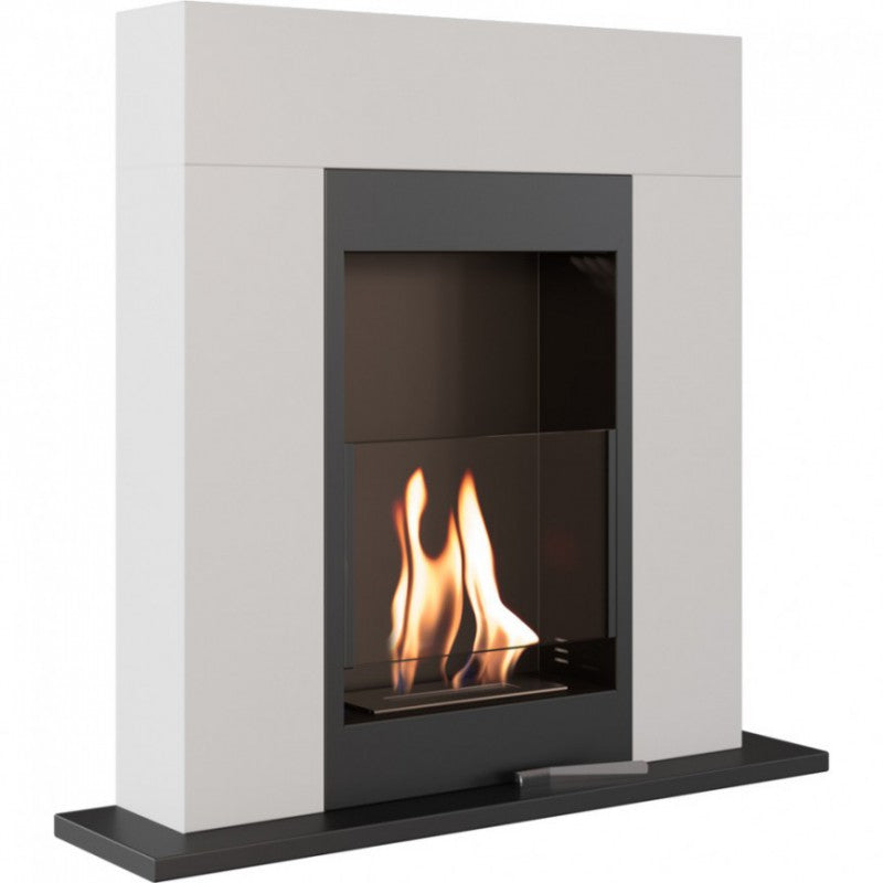 Freistehender Bioethanol Standkamin DOLANOVIA Weiss mit Glas stehender Biokamin Schmal Modern