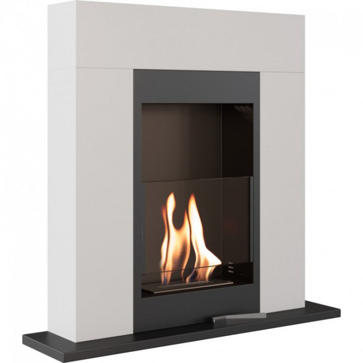 Freistehender Bioethanol Standkamin DOLANOVIA Weiss mit Glas stehender Biokamin Schmal Modern