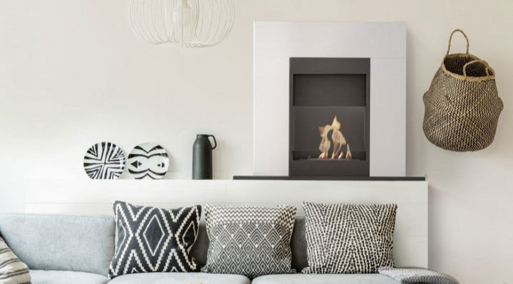 Freistehender Bioethanol Standkamin DOLANOVIA Weiss mit Glas stehender Biokamin Schmal Modern Wohnzimmer