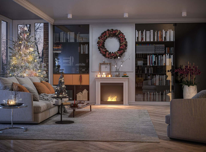 Freistehender Bioethanol Standkamin Portal Klassisch InFire SimpleFire in Wohnzimmer Abend Weihnachten stehender Biokamin