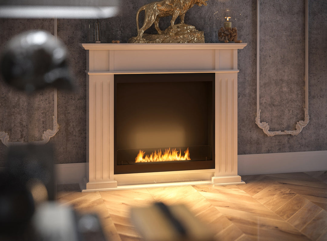 Freistehender Bioethanol Standkamin Stehender Ethanol Biokamin InPortal Weiss InFire in Wohnzimmer