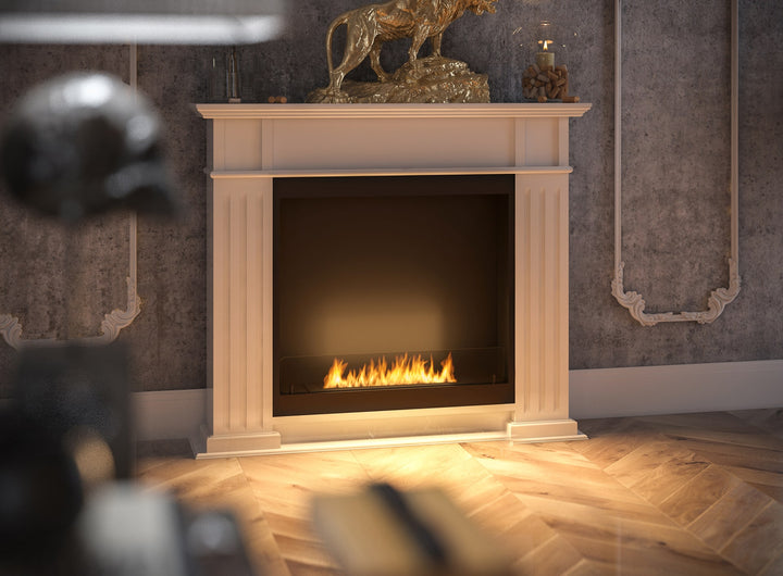 Freistehender Bioethanol Standkamin Stehender Ethanol Biokamin InPortal Weiss InFire in Wohnzimmer