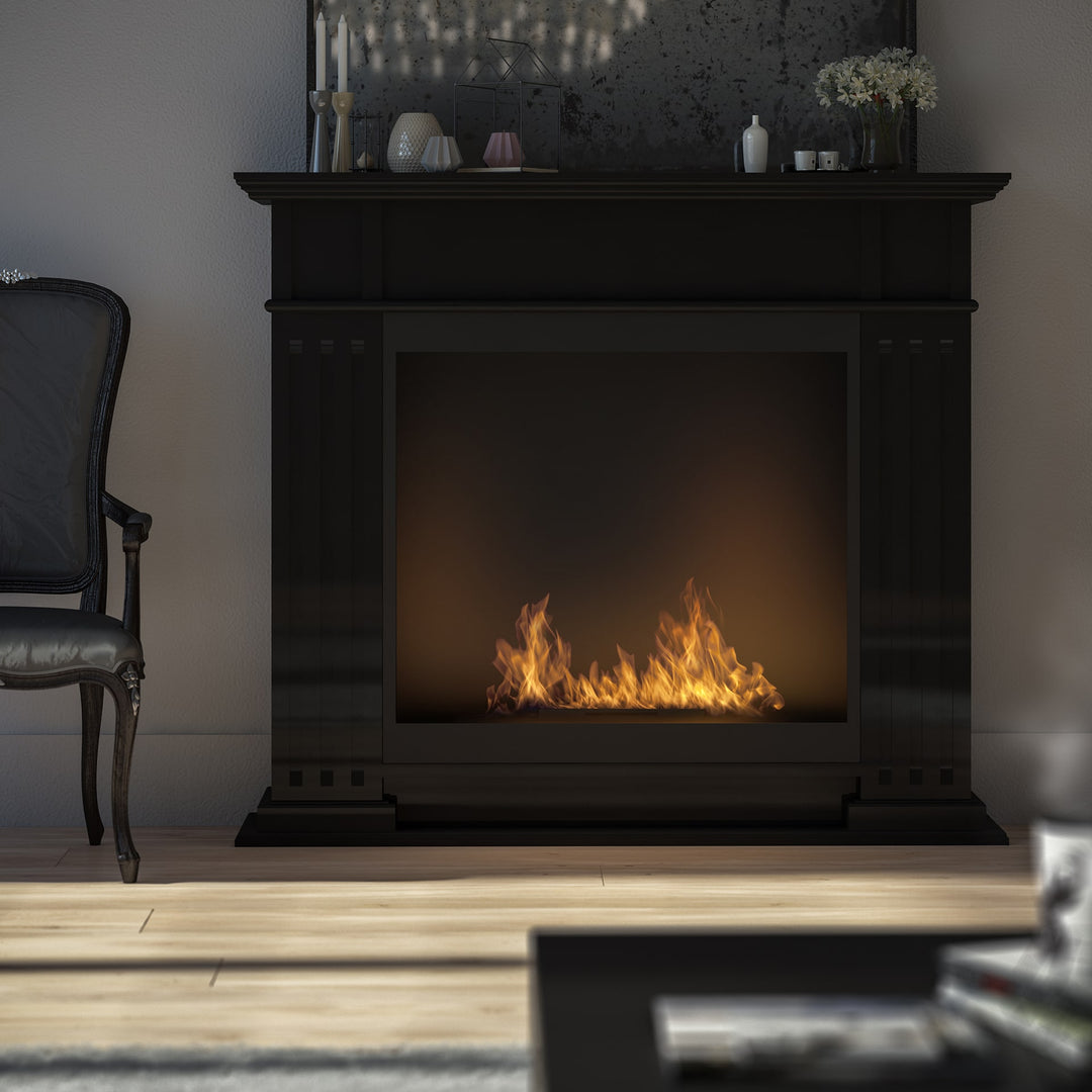 Freistehender Bioethanol Standkamin Stehender Ethanol Biokamin InPortal Schwarz InFire in Wohnzimmer Modern Nah