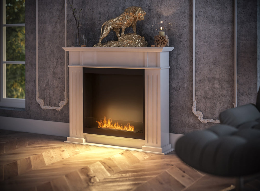 Freistehender Bioethanol Standkamin Stehender Ethanol Biokamin InPortal Weiss InFire in Arbeitszimmer Luxus Nah