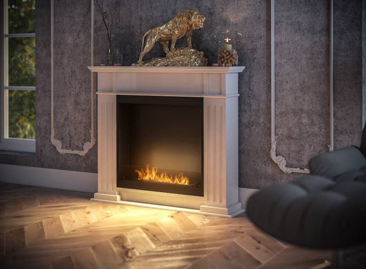 Freistehender Bioethanol Standkamin Stehender Ethanol Biokamin InPortal Weiss InFire in Arbeitszimmer Luxus Nah